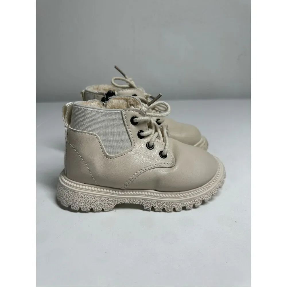 Toddler Winter Outdoor Elastic Ankle Snow Boots Lace Up Faux Fur Lined Sz 25EU/